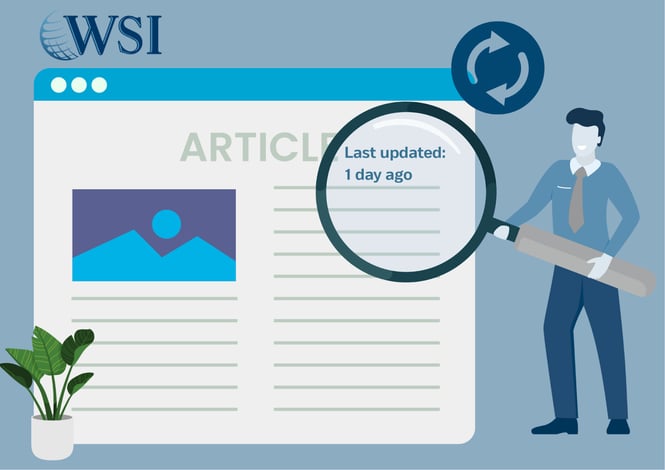 Content refreshing concept with an updated article showing the last update date.